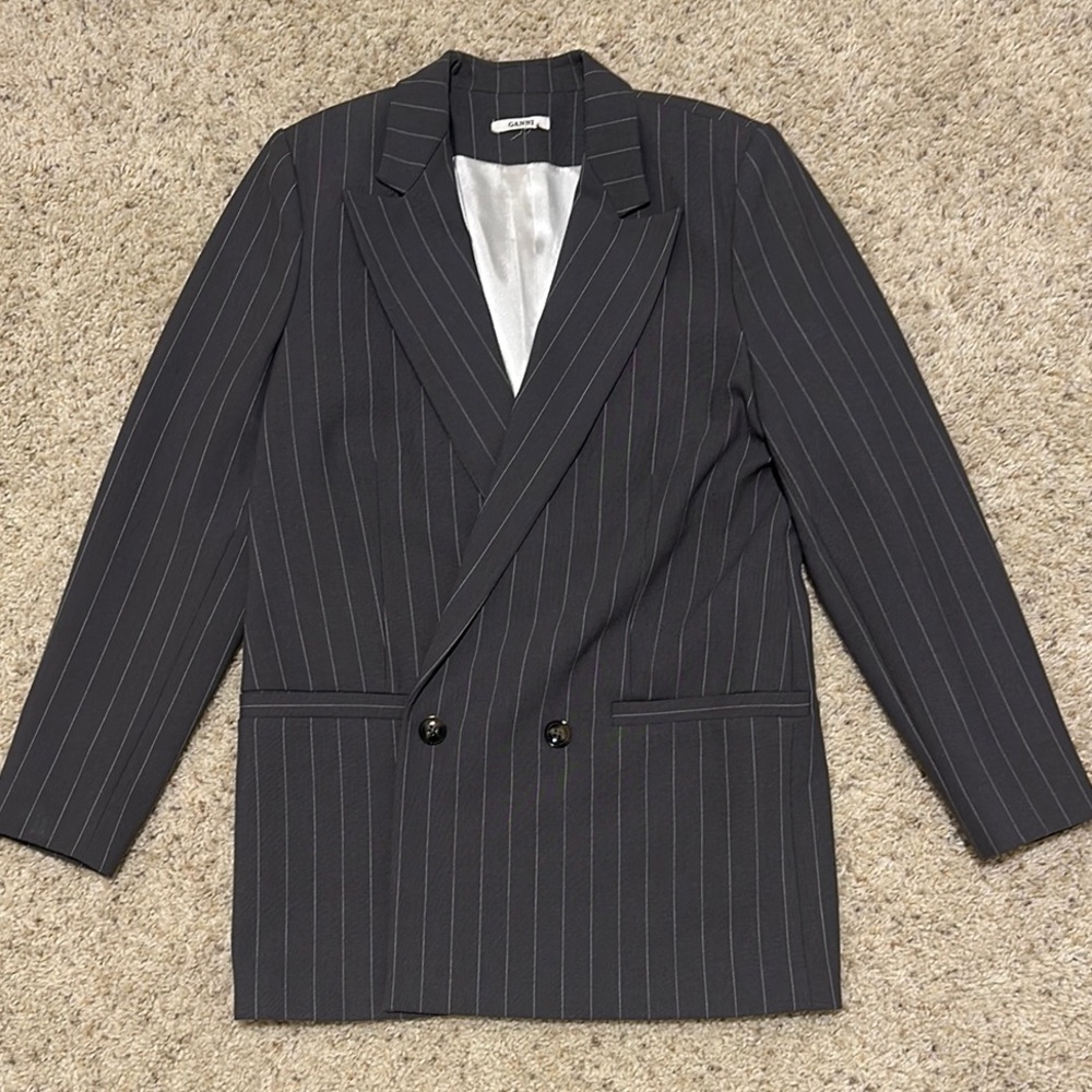 Ganni Black Pinstripe Blazer